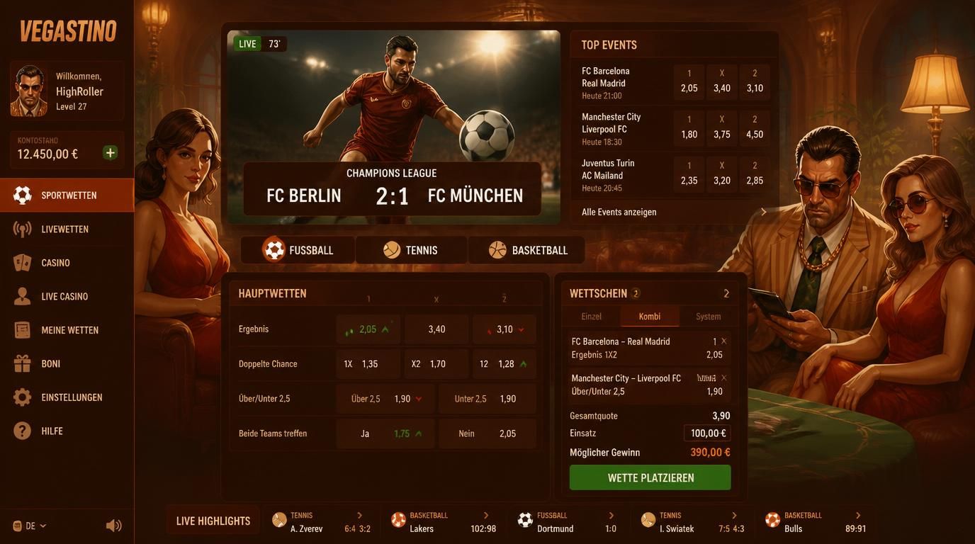 Sportarten-Mix und Quotenvielfalt in glattem Interface.