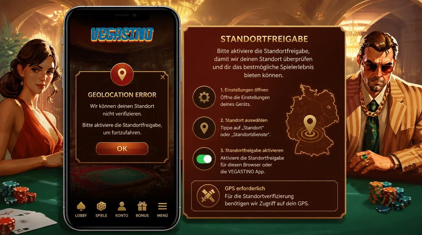 Hinweis „Geolocation Error – Standort erforderlich“ auf dem Smartphone.